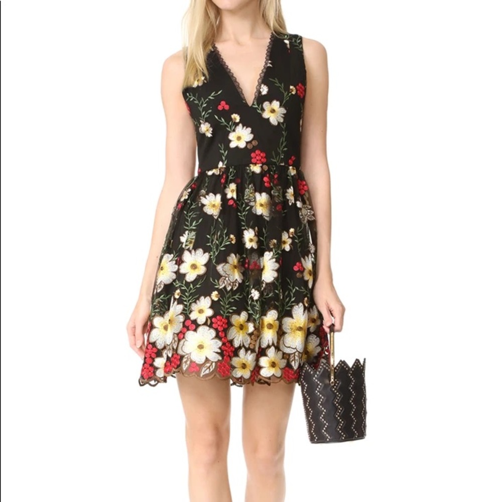 Alice+Olivia Black Becca Pouf Embroidered Dress - Picture 1 of 7